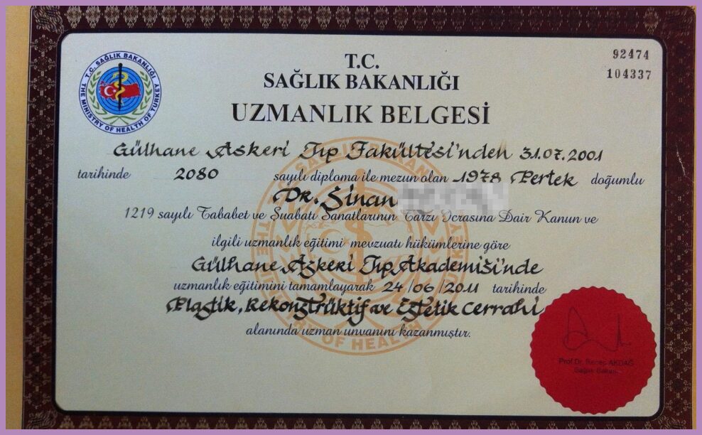 Dr Sinan Expertise certificate 1