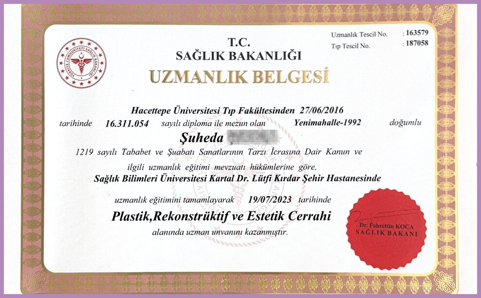 Dr Suheda Expertise certificate 1