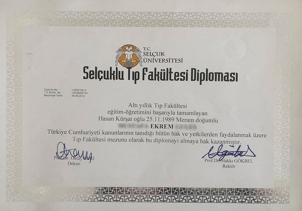 dr ekrem medical degree selcuk university